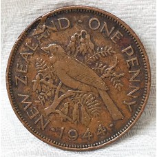 NEW ZEALAND 1944 . ONE 1 PENNY . ERROR . PLANCHET FLAW